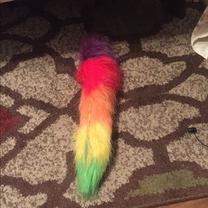 Clip on rainbow wolf tail
